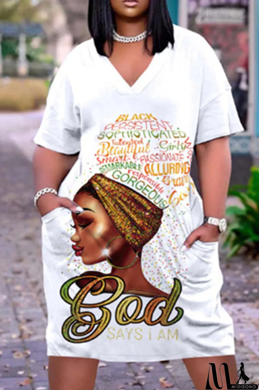 MidiSono - Pink Fashion Casual Print Patchwork V Neck Short Sleeve Dress Dresses