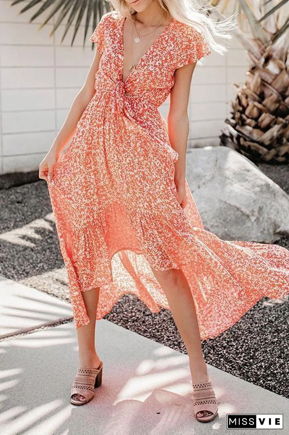 Kissed By The Sun High Low Pocketed Tie Maxi Dress