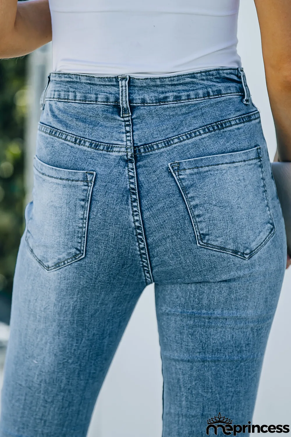 Medium Washed High Waist Flare Jeans with Raw Edges