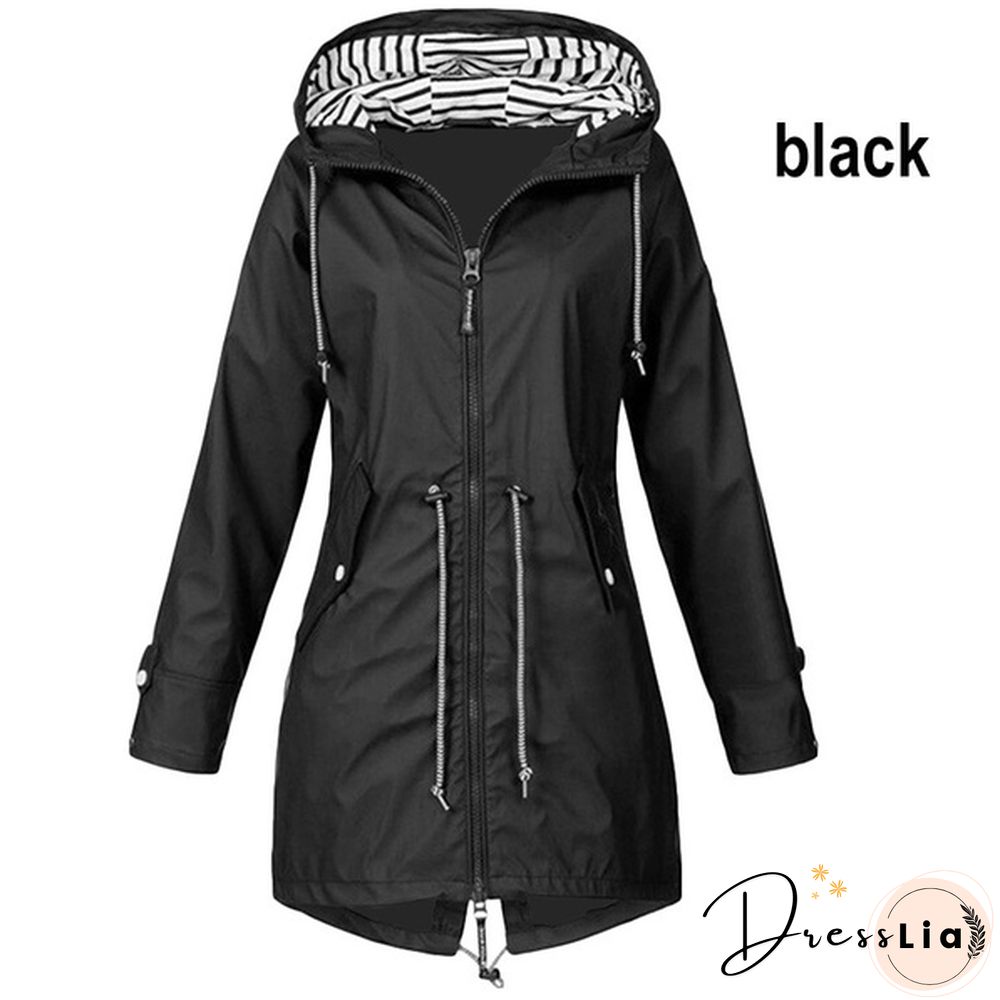 Women Fashion All Seasons Outdoor Waterproof Rain Jacket Casual Loose Plus Size Hooded Windproof Coat Climbing Windbreaker Jacket S-5XL