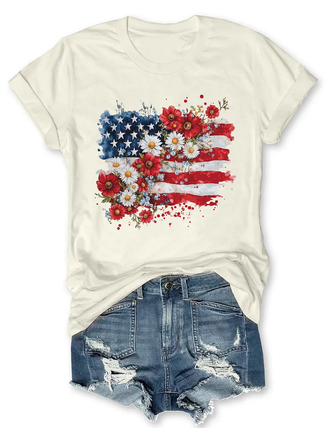 Floral American Flag T-shirt
