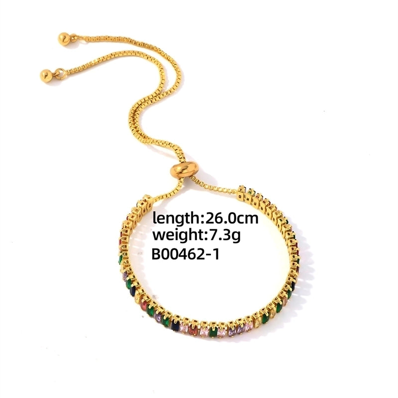 304 Stainless Steel Copper Vintage Style Minimalist Shiny Plating Inlay Round Square Zircon Bracelets