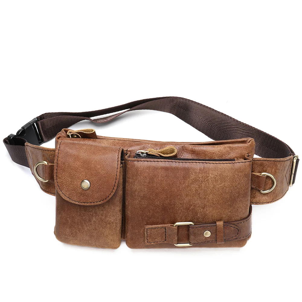 Men's One Shoulder Crossbody Chest Bag Mobile Phone Top Layer Leather Waist Bag