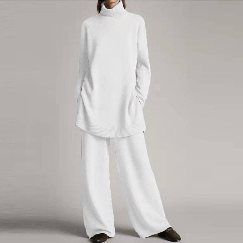 Female Streetwear Solid Loose Pant Suit Women Turtleneck Top Long Pant Outfits Casual Long Sleeve Trousers Tracksuit With Pocket