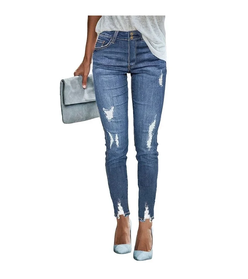 Women Fashion Ripped Design Slim Fit Pencil Jeans S-XXL
