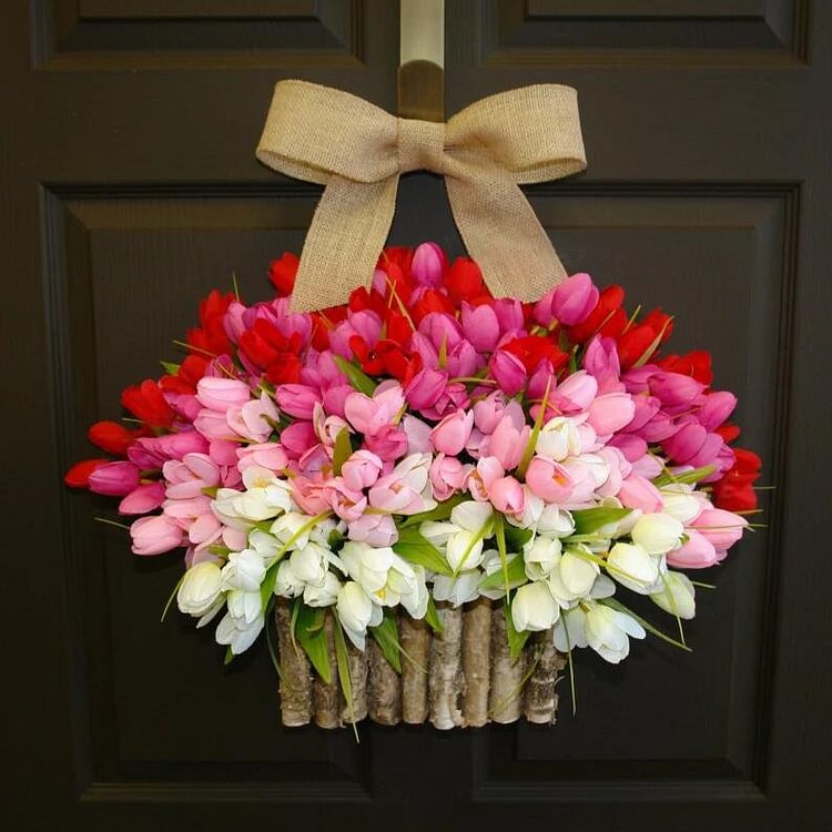 Red Pink Tulips Holiday Wreath