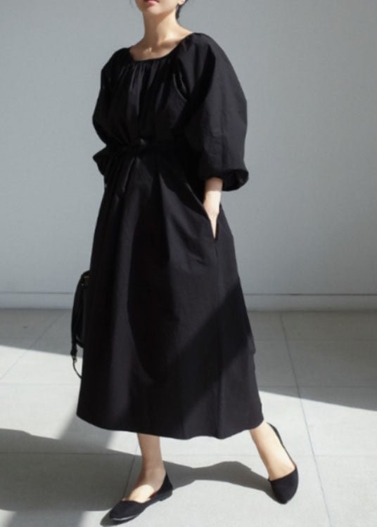Plus Size Boho Black Cinched Cotton Dress Spring CK3056- Fabulory