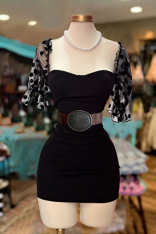 Elegant Mesh Puff Sleeve Dress-0520