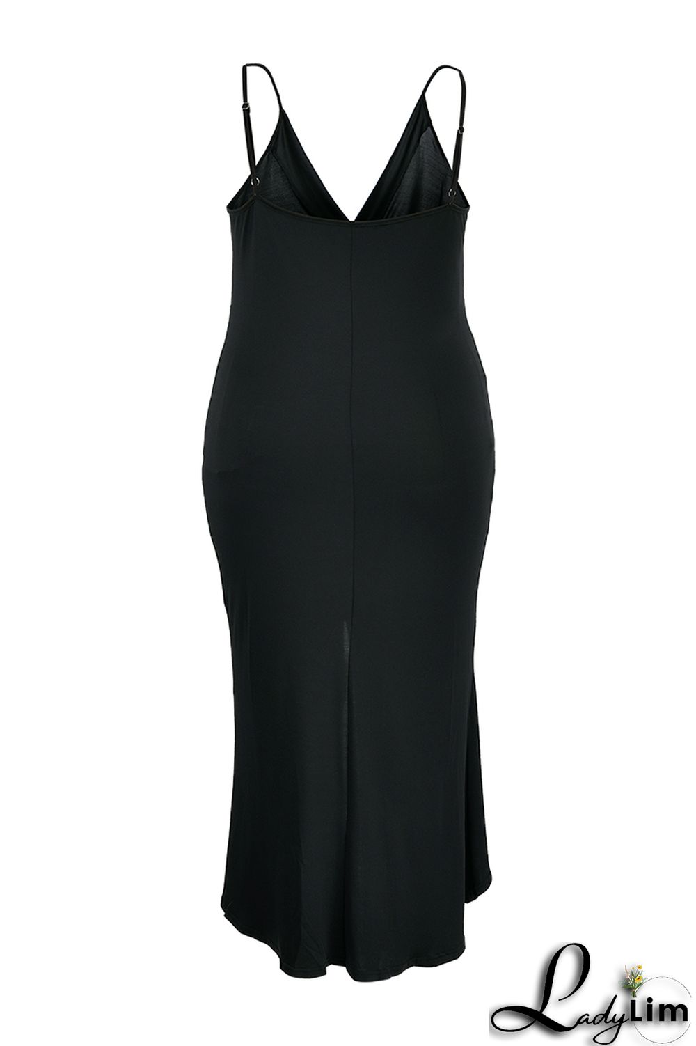 Black Fashion Sexy Plus Size Solid Patchwork V Neck Sling Dress