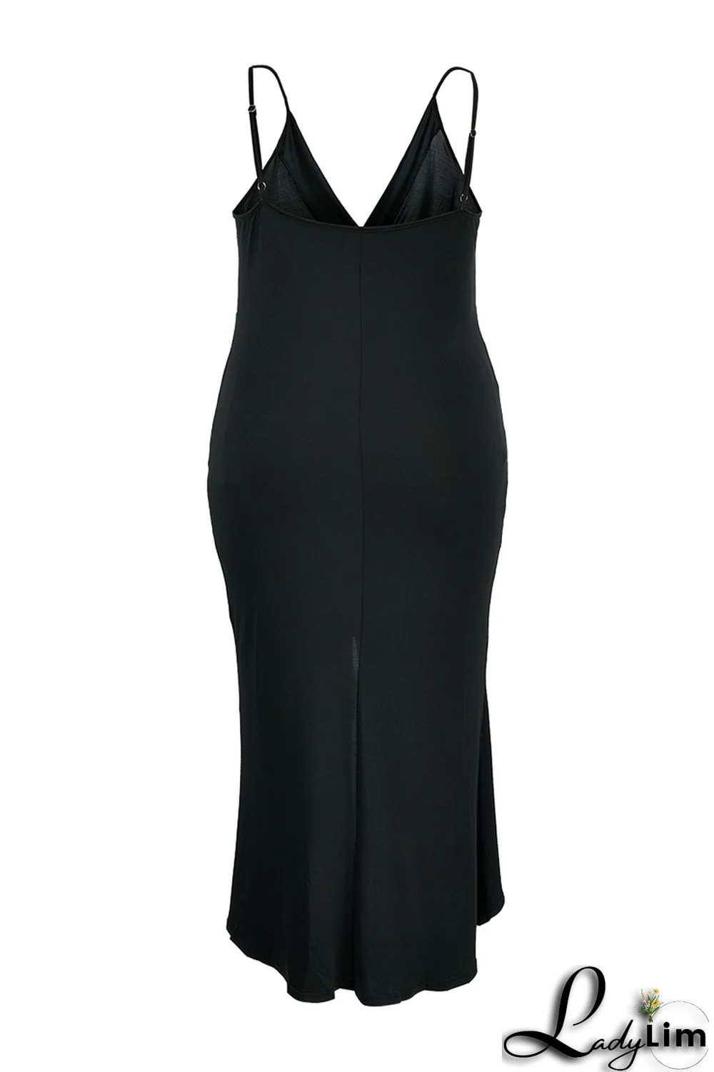 Black Fashion Sexy Plus Size Solid Patchwork V Neck Sling Dress