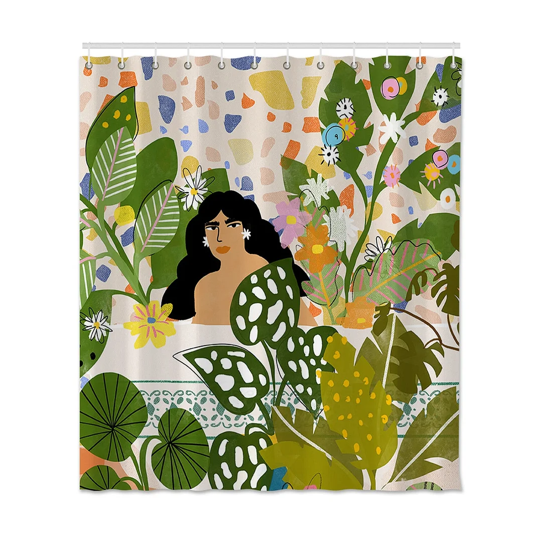 Leaves Swim Printed Shower Curtain Creative Waterproof Bath Shower Curtain Polyester Fabric Bathroom Shower Curtain With Hooks