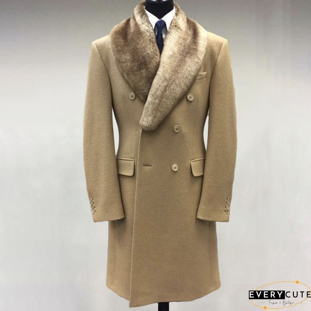 Casual Fur Lapel Collar Graphic Pattern Long Sleeve Coat