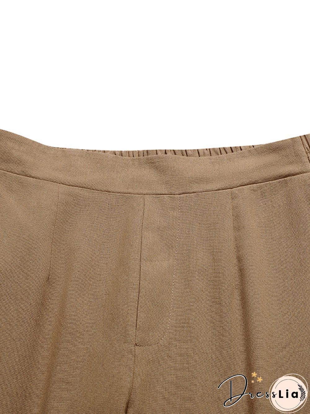 Solid Pocket Elastic Waist Casual Pants For Women