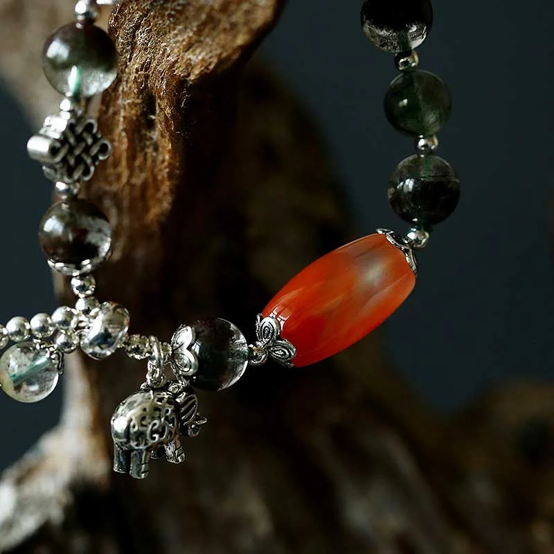 Green Phantom Red Agate Elephant Strength Healing Charm Bracelet