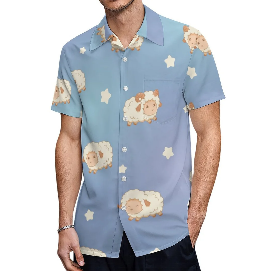 Tie Dye Blue Little Sheep With Star Hawaiian Shirt Mens Button Down Plus Size Tropical Hawaii Beach Shirts
