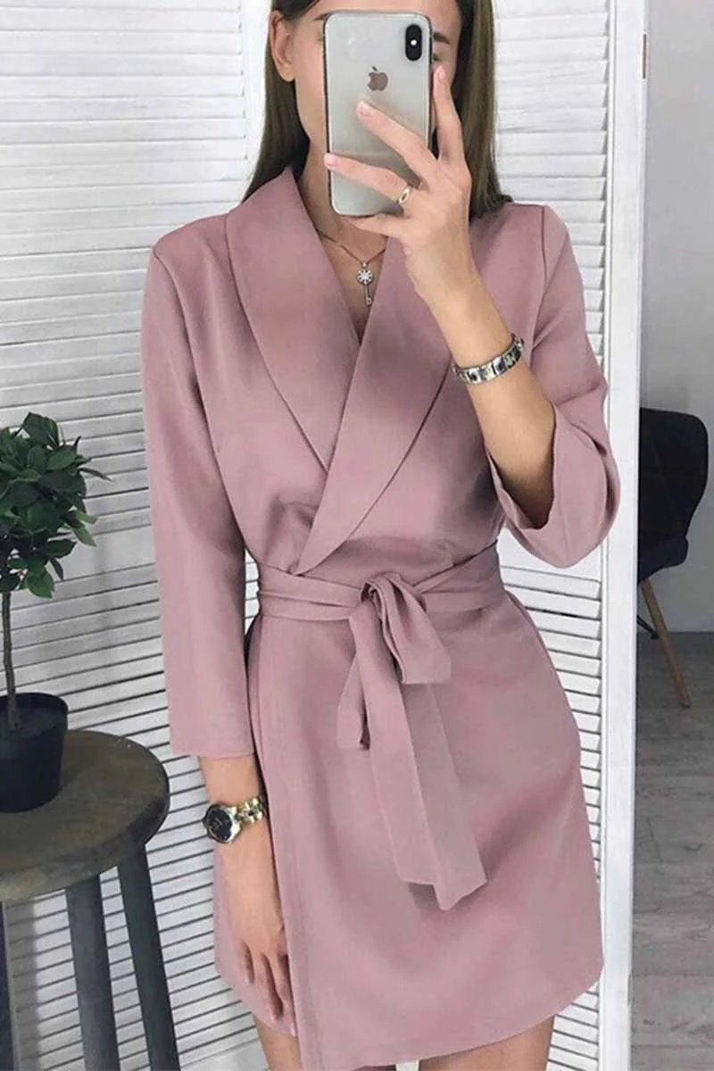 Solid Color Long Sleeve Suit Collar Mini Dresses