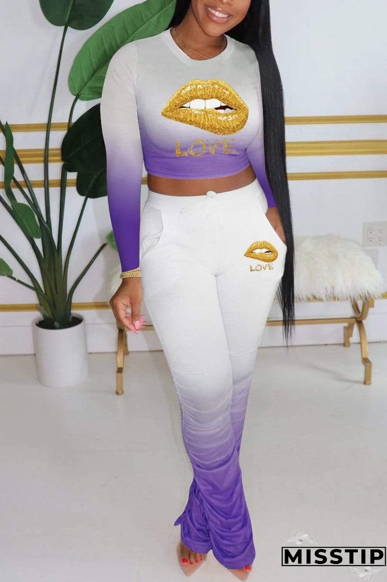 Fashion Gradual Change Lips Printed Set