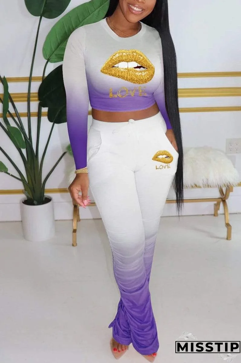 Fashion Gradual Change Lips Printed Set