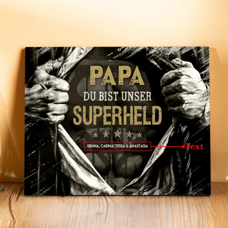 Kettenmachen Vater Holzbild - Personalisierter Text Holzdekoration-Papa du bist unser Superheld