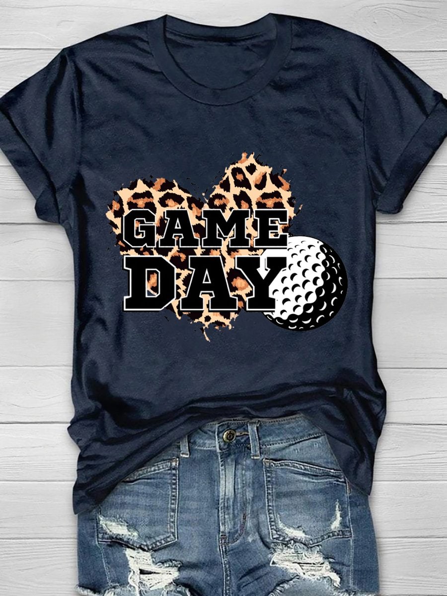 Game Day Golf Leopard Heart Print Short Sleeve T-Shirt