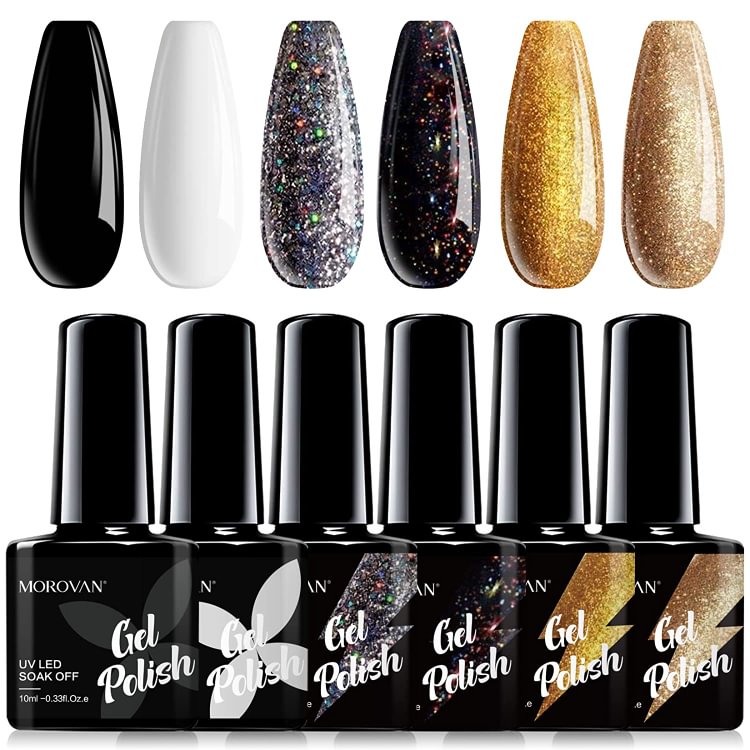 Morovan 6 Colors Black Golden Gel Nail Polish Kit GS28-A1