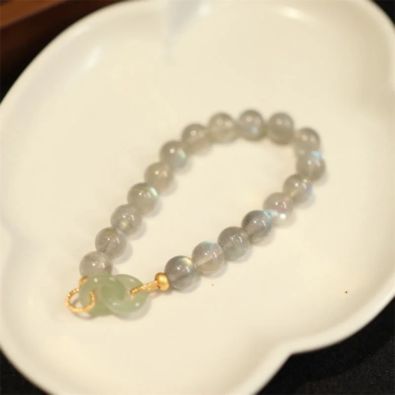 Natural Moonstone Heitan Jade Peace Buckle Healing Bracelet