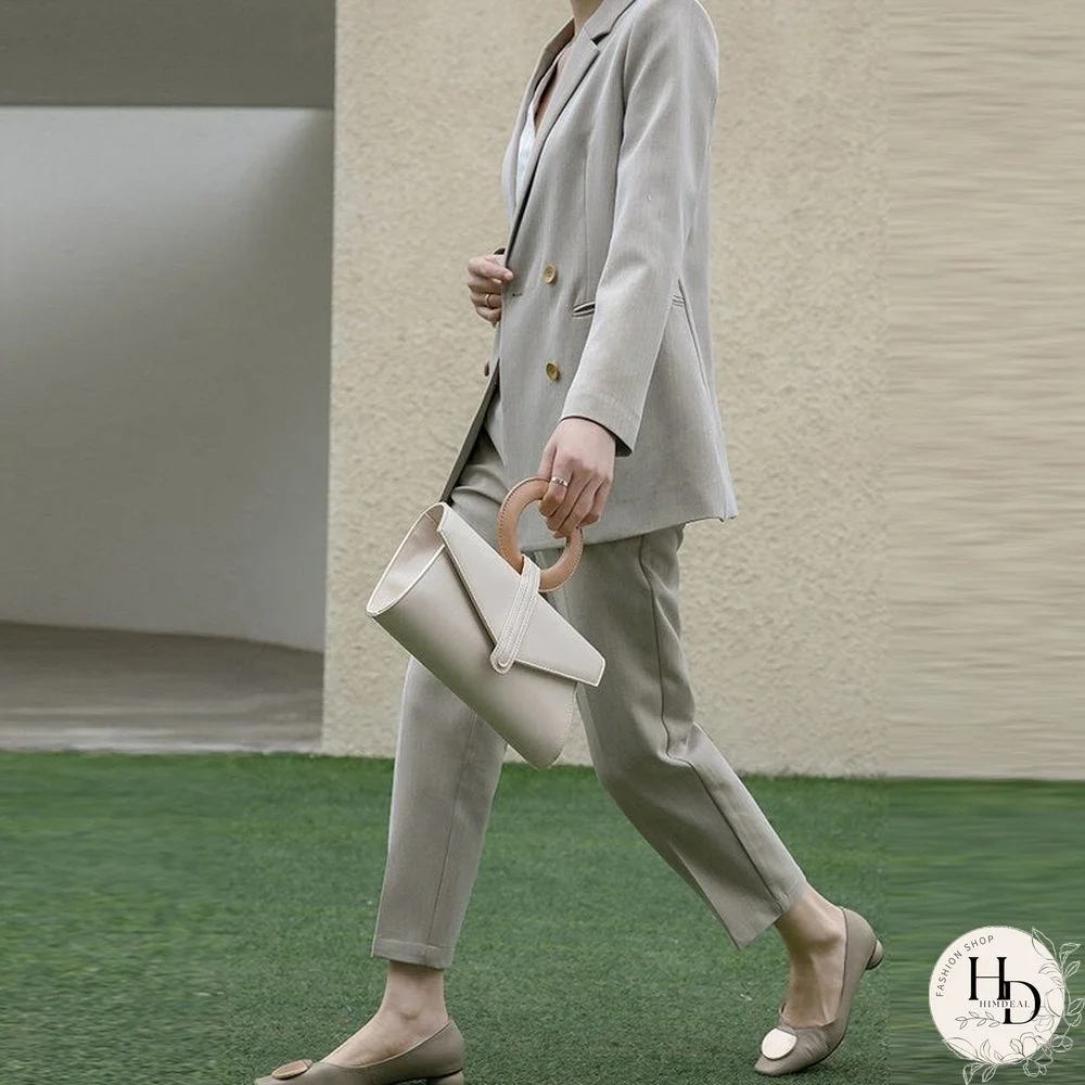 Spring Autumn Women Vintage Khaki 2 Pieces Set OL Office Blazer Jacket Coat+Pencil Pant Suits Casual Trouser Outfits Female