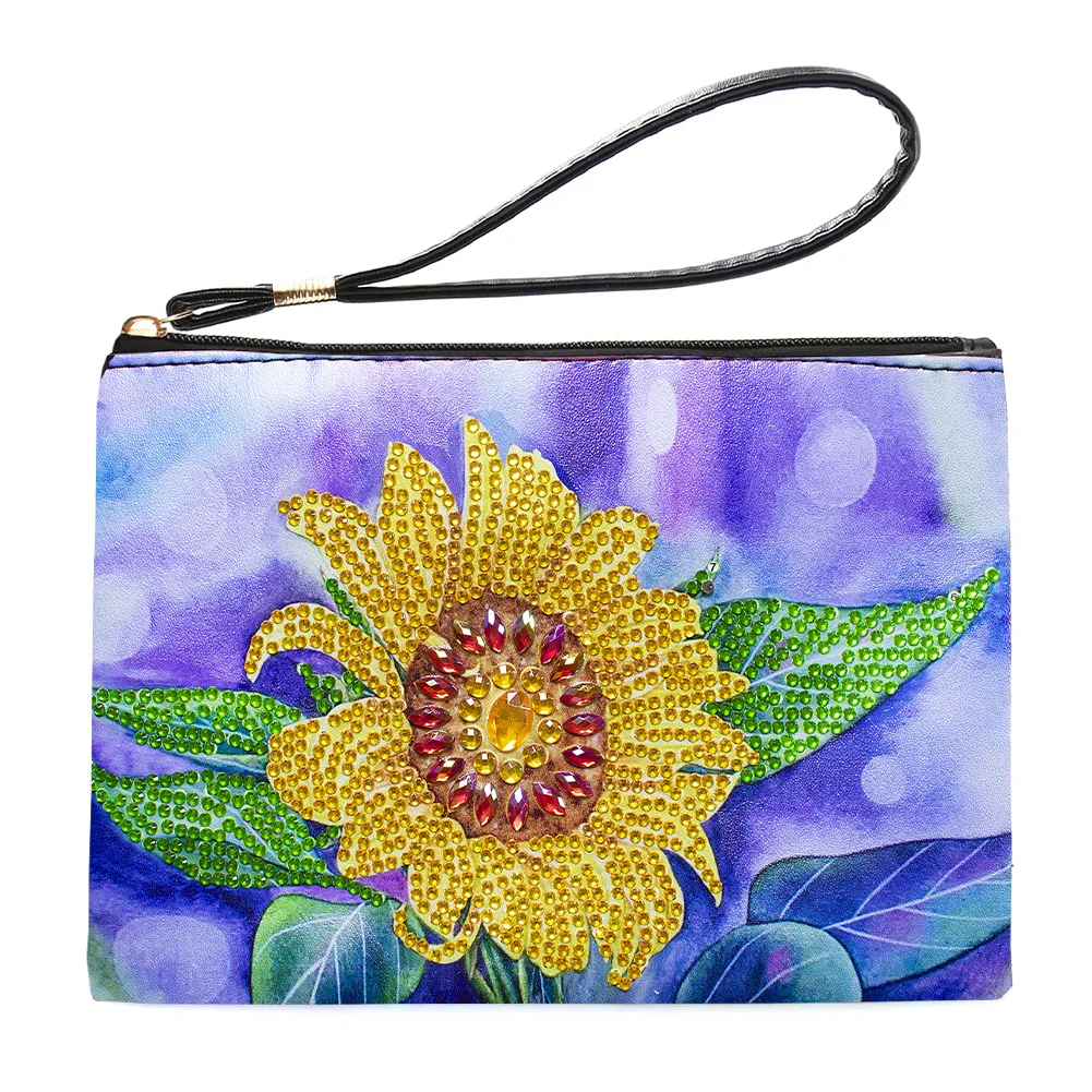 5D DIY Sunflower Partial Shaped Drill DIY Diamond Painting Bag with Zipper