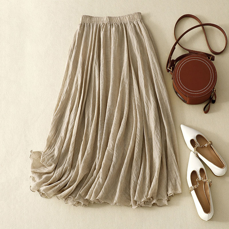 Artistic pleated cotton and linen twill skirt-Kimonchic:luchamp