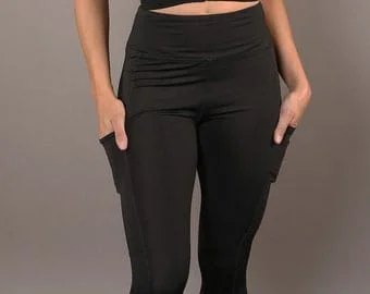 Pornhint High Waisted Black Leggings with Side Pockets