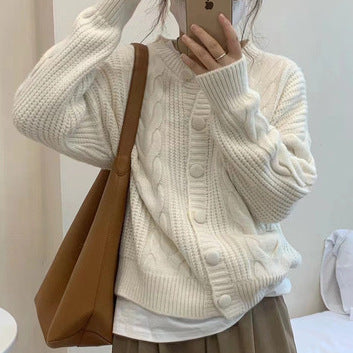 Aiertu datenight fall outfits Korean Style Simple Artistic Thickened Twist Knitted Cardigan Early Autumn Korean Style Soft Milk Style Loose Sweater Coat Fashion aiertu