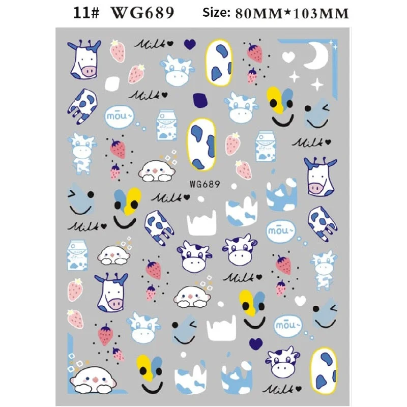 Black White Milk Cow 3D Nail Stickers Butterfly Leopard Adhesive Nail Transfer Decals Sliders Wraps DIY Nail Art Decorations