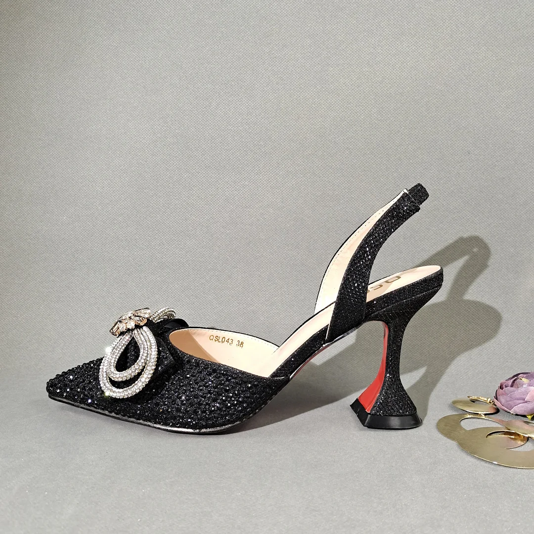 QSGFC 2022 Popular pointed Full of diamonds and shiny shoes with bags, banquet shoes and bags, and friends party shoes with bags