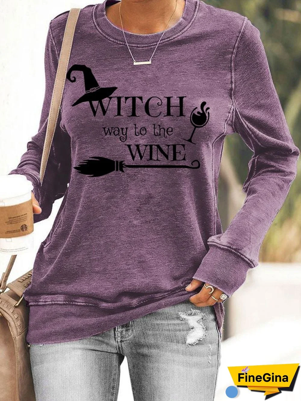 Women's Funny Halloween Witch Way To The Wine Casual Sweatshirt