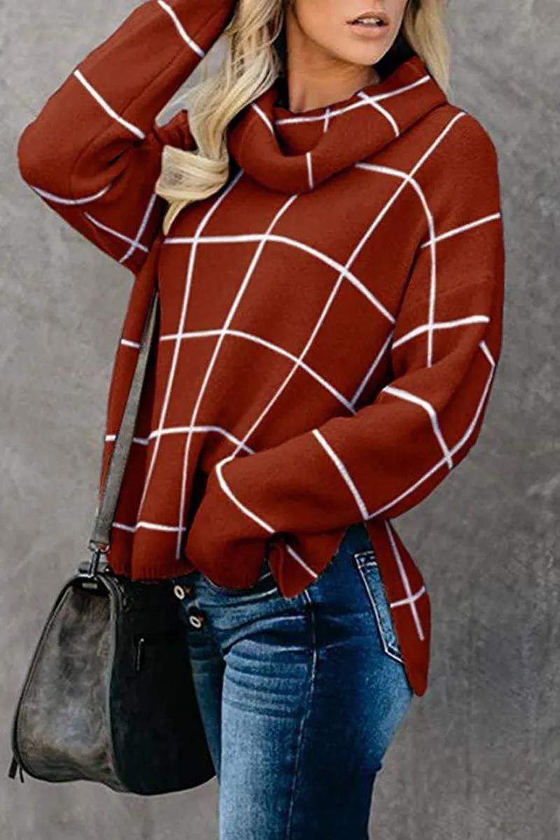Turtleneck Plaid Casual Sweater