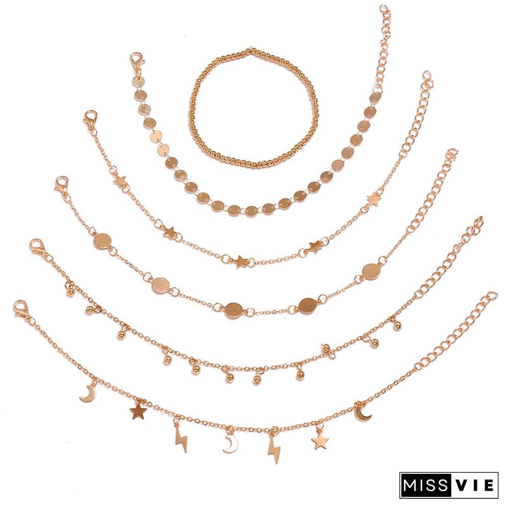 Lightning Moon Star Pentagram Water Drop Tassel Handmade Foot Decoration Set