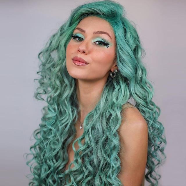 Green Natural Hairline Long Wave Wigs US Mall Lifes