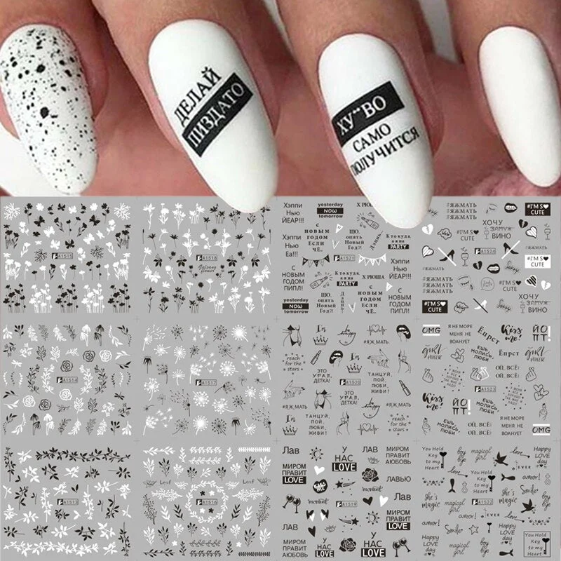 Harunouta 12pcs Simple Green Theme Water Decal Sticker Flower Leaf Tree Summer DIY Slider For Manicuring Nail Art Watermarks