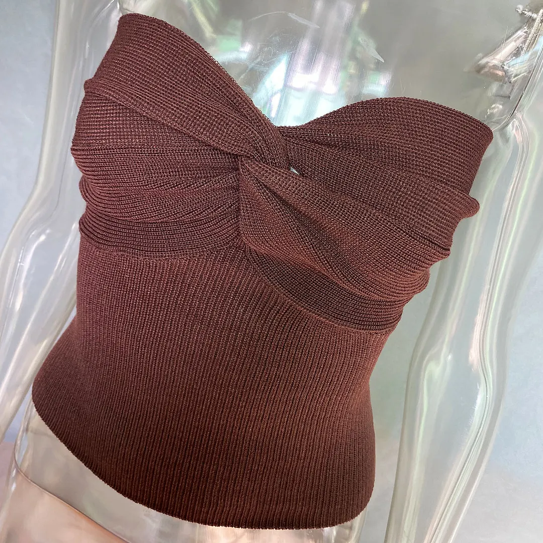 Uveng Spring And Summer Women's Explosive Pure Color Cross-Knitted Knitted Bra Vest Top