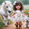 Diamond Painting-DIY Full Round Drill Girl and Pony Puppy