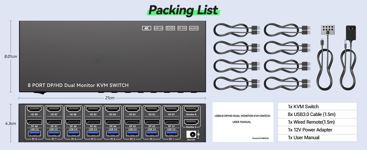 dual monitor kvm switch 8 port