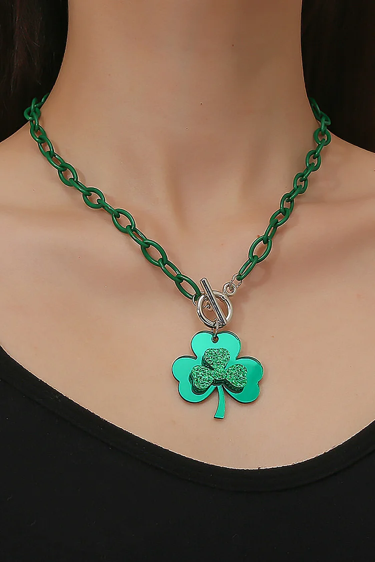 Sequin Shamrock Pendant St. Patrick's Day Chain Necklace