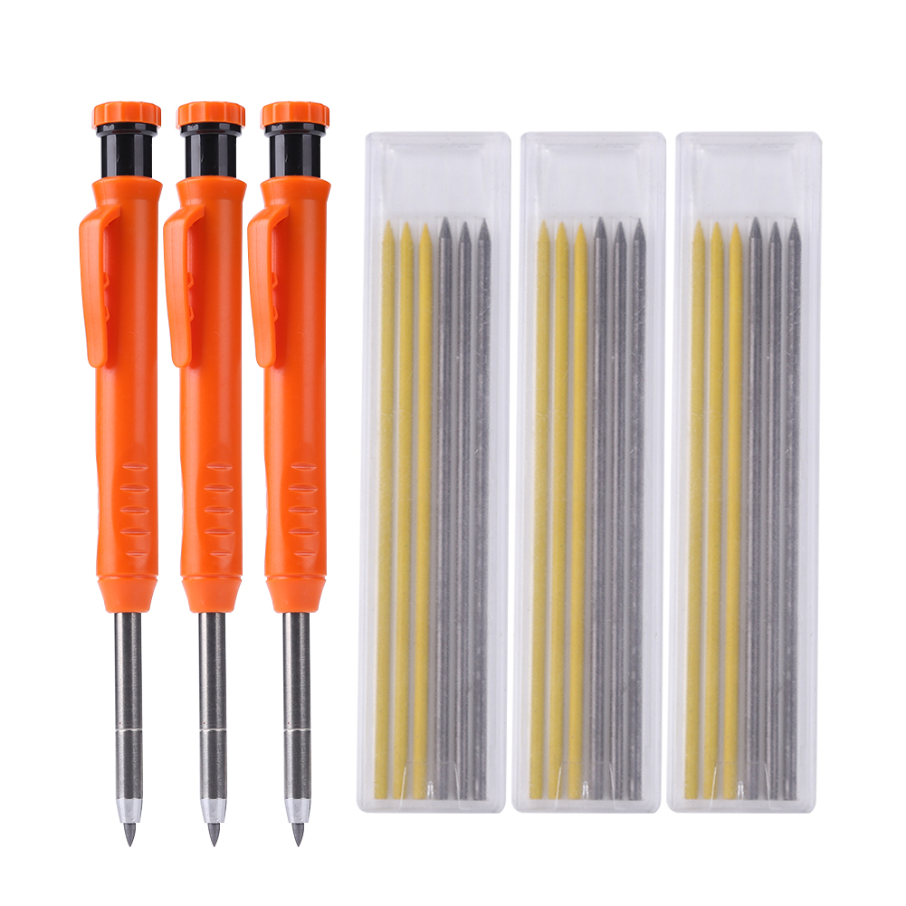 

3pcs Solid Carpenter Pencils with 18 Refills Set Mechanical Marker Pencil, 501 Original