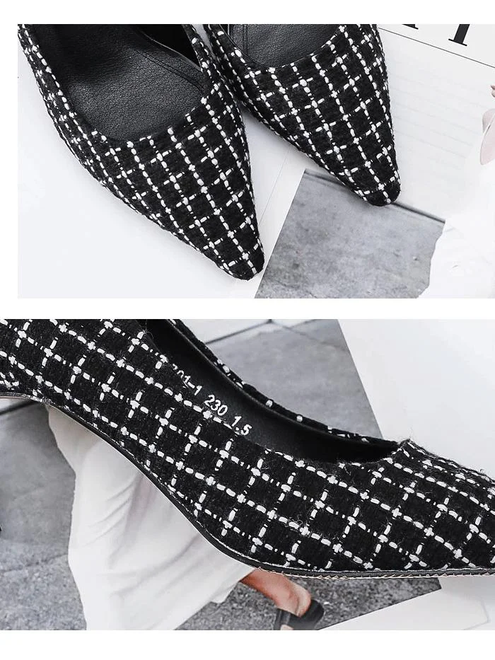 Fashion pointed soft plaid high heels women's single shoes