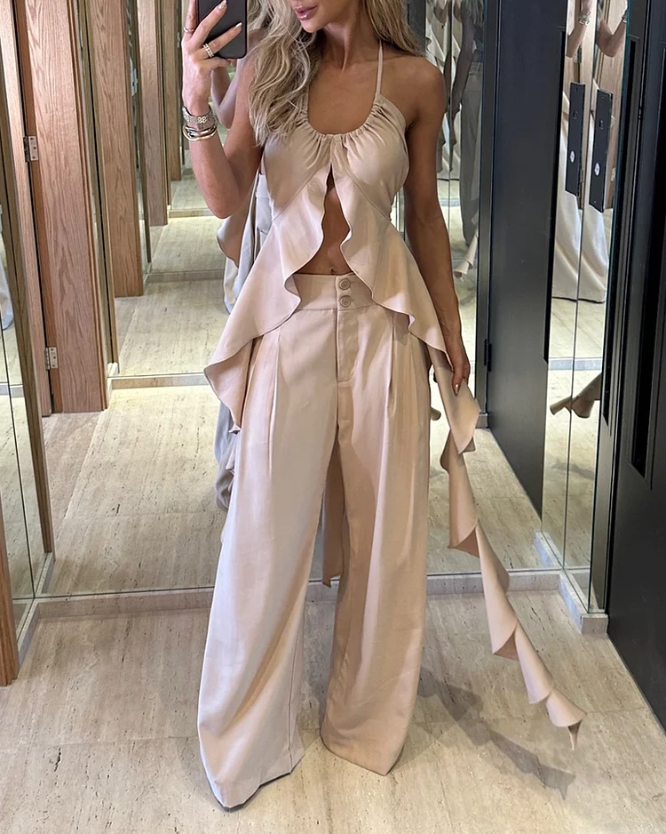 Sleeveless solid color long two-piece set