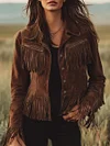 Women's Boho Fringe Leather Jacket by Inlyline