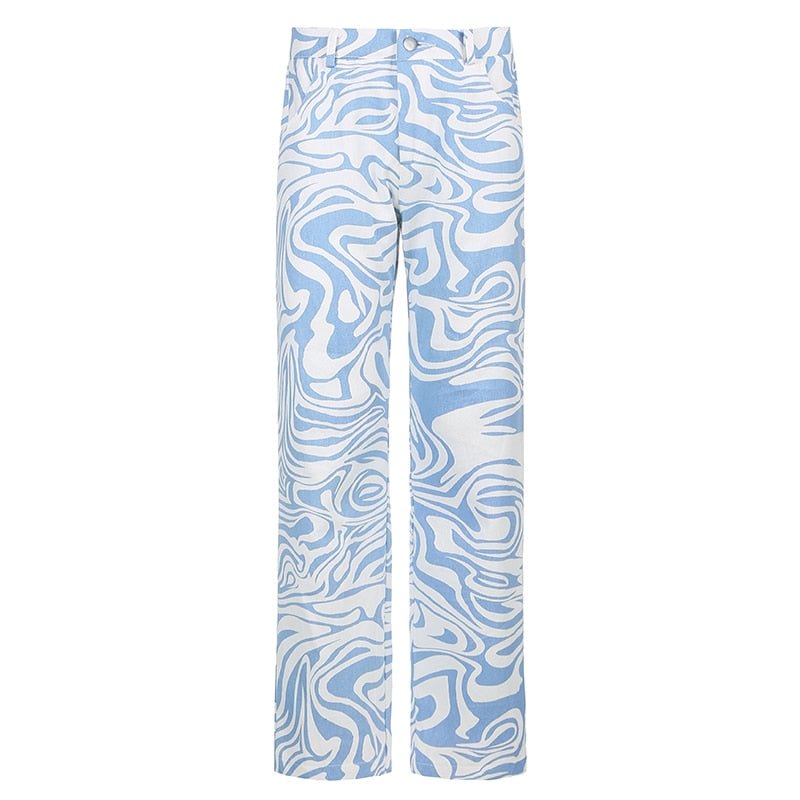HEYounGIRL Zebra Print Casual High Waist Pants Women Fashion Skinny Long Trousers Ladies Blue Straight Sweatpants Streetwear