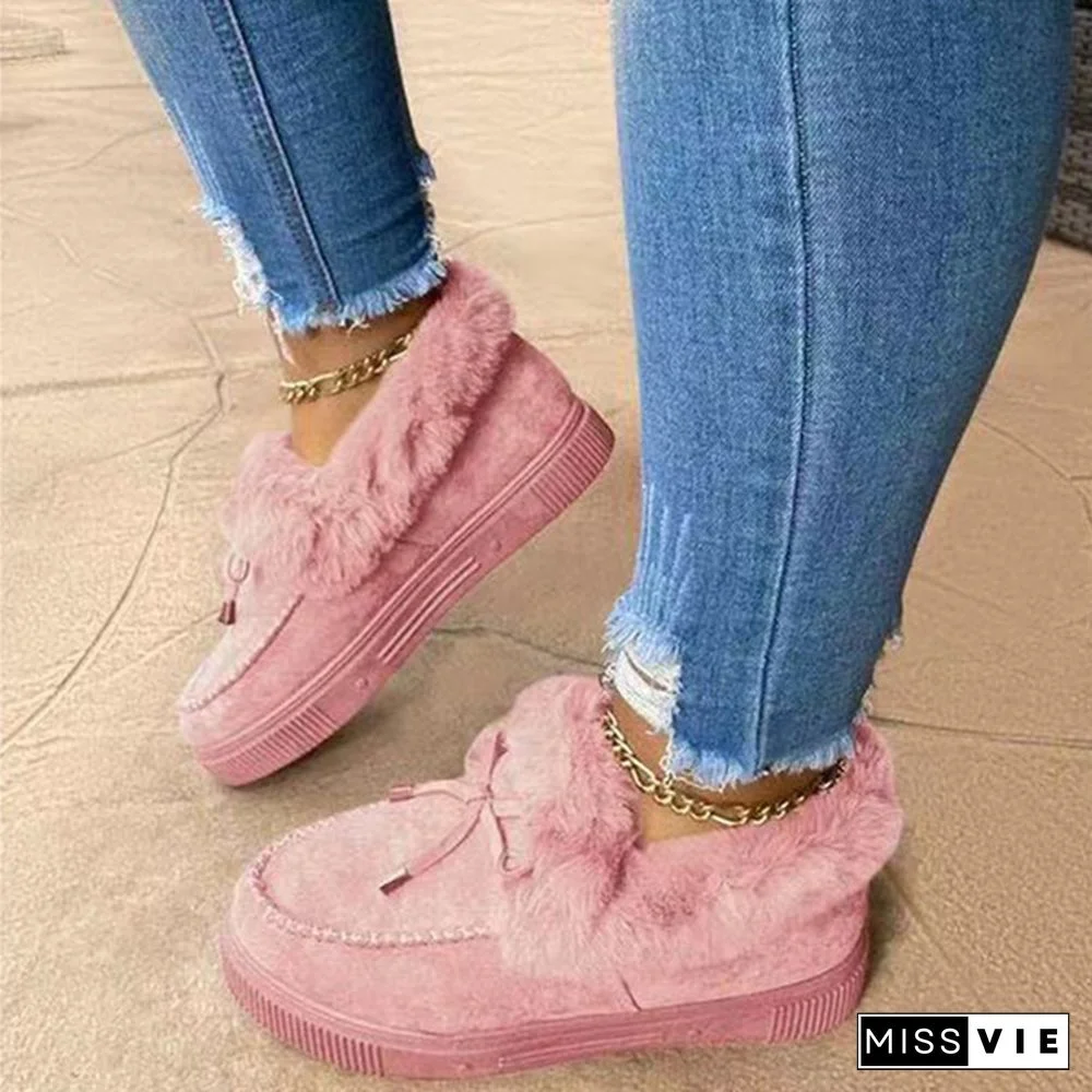 Winter Women Fashion Flat Shoes Suede Women Cute Soft Fur Padded Shoes Slip On Platform Ladies Casual Shoes