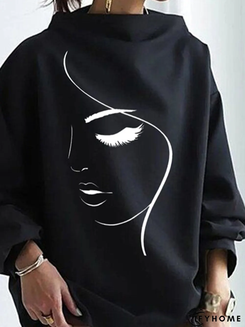 Loose Casual Half Turtleneck Abstract Figure Sweatshirt | IFYHOME