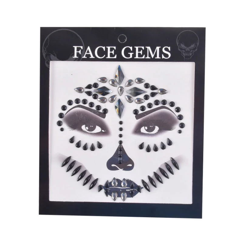 3D Gem Face Sticker Ghost Skull Face with Diamond Decoration Fashion Sexy Face Stickers Prom Holiday Party Face Decoration